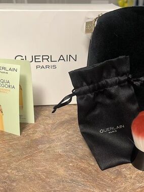 GUERLAIN Black Satin Pouch with Red-Tipped Brush